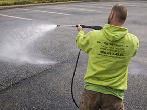 Pressure washing parking lot